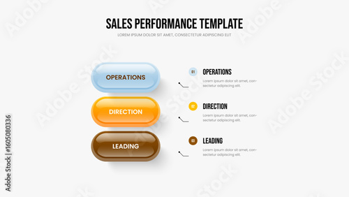 Investor Overview 3 Option Diagram Slideshow Layout. Professional Performance Presentation Template Vector Illustration. Market Strategy Three Step Infographic Frame Design.