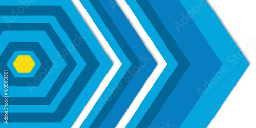  blue hexagons and a yellow hexagon in the center design element.