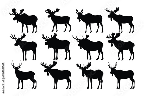 Collection of silhouetted antelopes in various poses showcasing graceful forms and distinctive horns