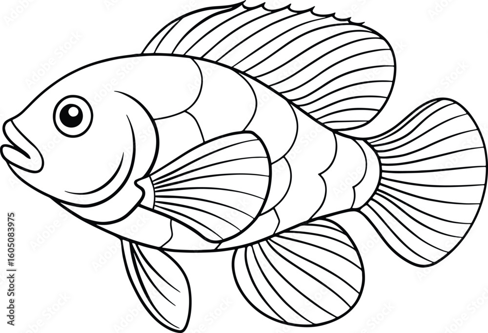 Fototapeta premium Outlined tropical oscar fish drawing ideal for kids coloring pages and underwater art projects