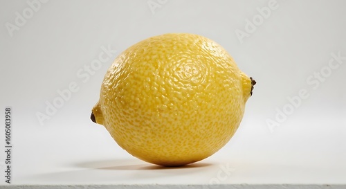 A single lemon in a minimalist style is bright yellow on a white background, embodying freshness and citrus aroma, with a copy space