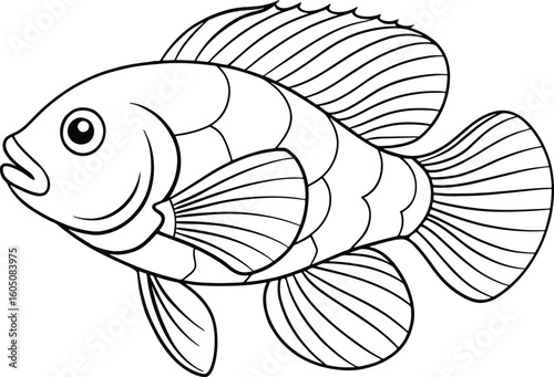 Outlined tropical oscar fish drawing ideal for kids coloring pages and underwater art projects