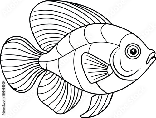 Oscar fish illustration in cheerful line style for educational coloring pages and children activities