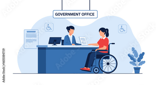 Accessible Government Services Woman On Wheelchair At Counter Illustration