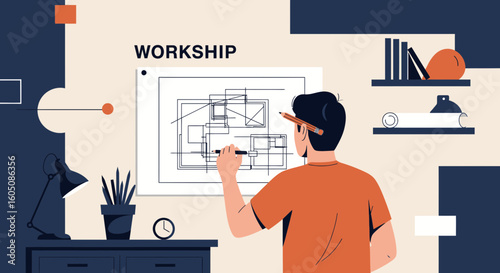 Architectural Design Workshop Creative Space With Blueprint Drawing Process