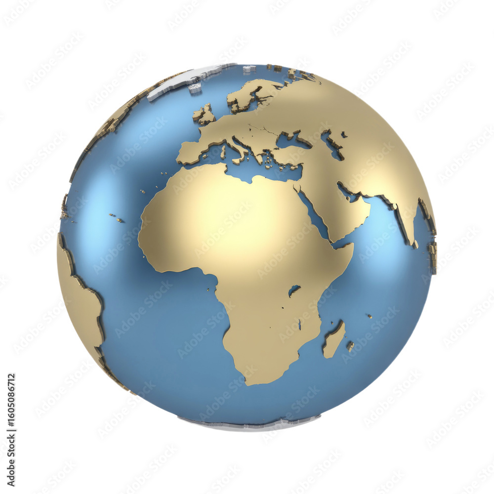 Fototapeta premium Stylized golden earth globe with africa and europe prominent