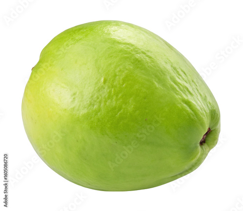 Bright green guava fruit with smooth skin isolated on a clean white background for fresh produce
