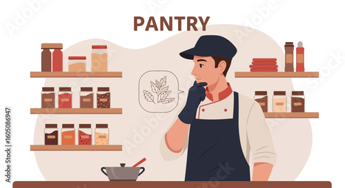 Chef Considers Ingredients In A Well-Stocked Pantry For Culinary Creation