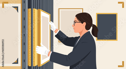 Art Curator Handling Paintings With Care At The Gallery For Exhibition