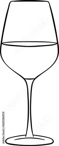 simple vector icon, elegant glass of wine, black and white hand-drawn icon