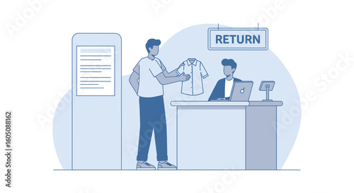 Customer Returns Shirt At Retail Store Counter Illustration Flat Design