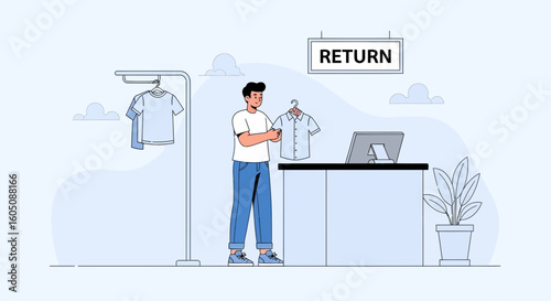 Customer Returns Shirt At Clothing Store For Refund Or Exchange Service