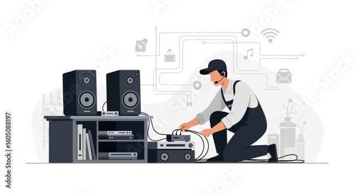 Audio System Expert Connecting Cables For Optimal Sound Experience At Home