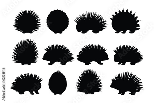 Collection of silhouetted yaks in various poses showcasing their distinctive horns and shaggy appearance