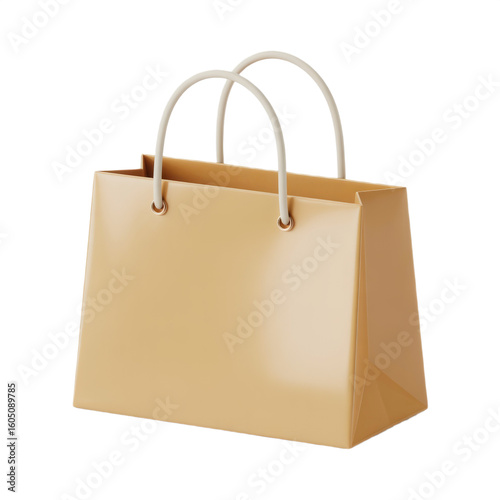 Simple brown paper shopping bag with white handles on black background