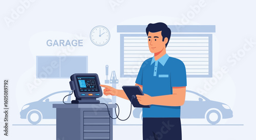Automotive Technician Diagnosing Vehicle Faults Using Modern Diagnostic Equipment
