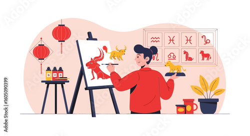 Chinese Zodiac Artistic Expression Of Astrology Signs In Creative Environment