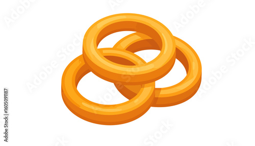 Three interlocked golden brown onion rings, a crispy fried snack illustration.