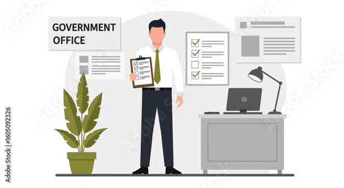 Dedicated Government Official Working Diligently In A Contemporary Office Setting