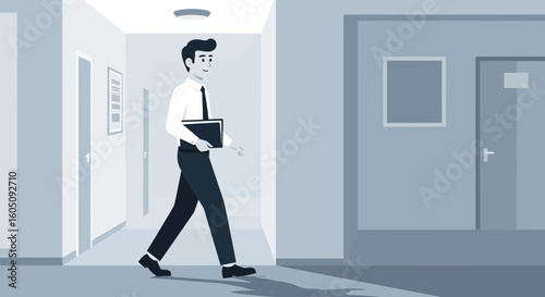Confident Businessman Walking Through Modern Office With File Folder
