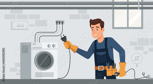 Confused Electrician Facing Laundry Appliance Repair Challenges in Basement