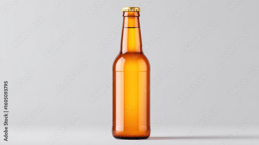 Fototapeta premium minimalistic image of single beer bottle on white background