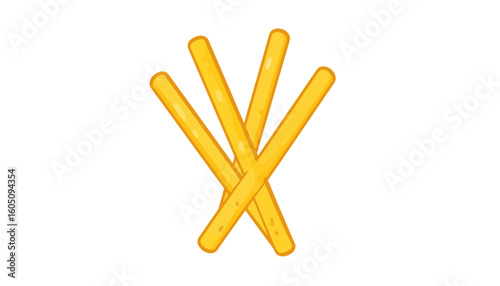 Stylized illustration of five golden yellow pretzel sticks fanned out.