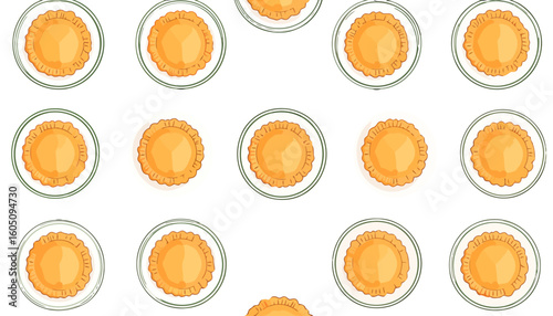 Stylized top-down illustration of a golden mini pie with a crimped crust on a plate.