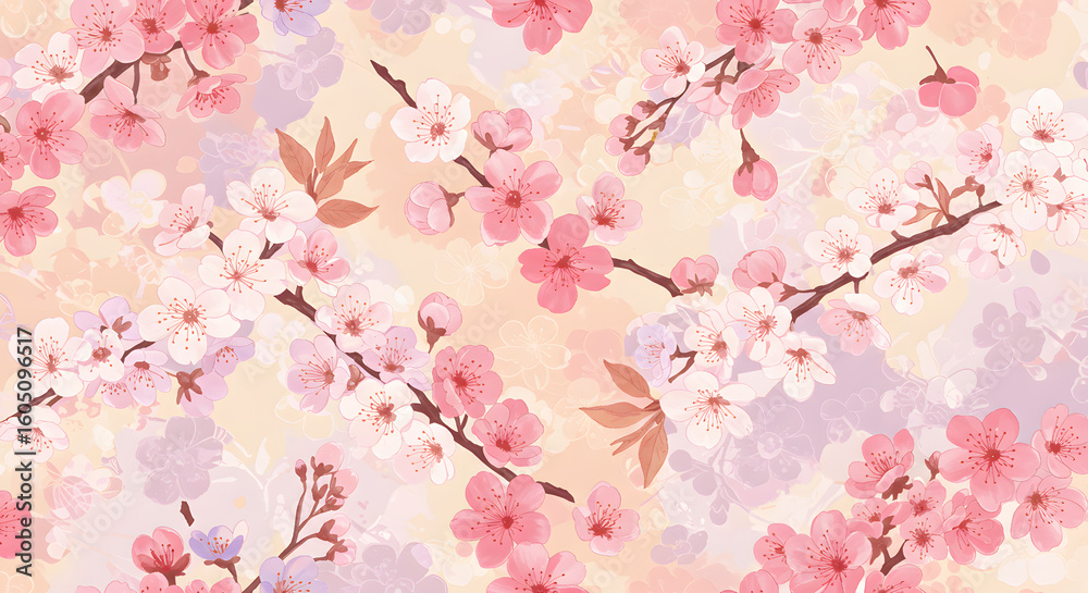 Fototapeta premium Botanical Wallpaper with Soft Flowers