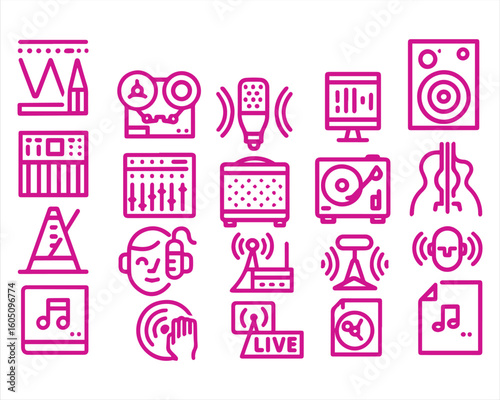 Sound production, bold line icons