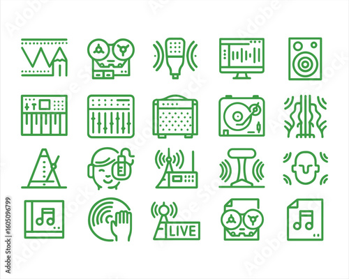 Sound production, bold line icons