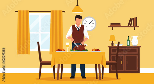 Dinner Preparation As Family Gather Around Table Ready For Celebration