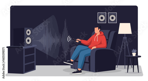 Evening Entertainment Featuring Speaker Waveforms And A Relaxing Individual