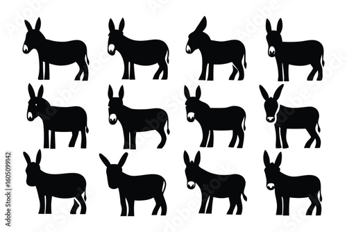 Collection of diverse black silhouette duck poses and styles showcasing various waterfowl forms