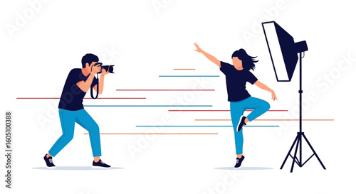 Dynamic Photo Session With Dancer And Photographer In The Studio Light