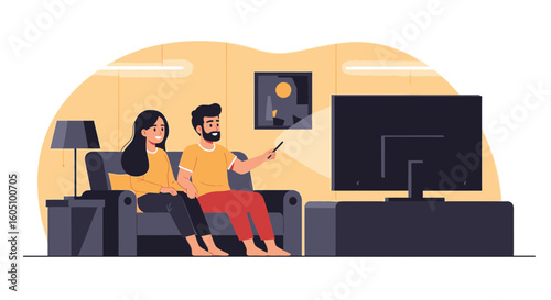 Couple Relaxing At Home Watching Television During Evening Hours