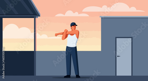 Early Morning Routine: A Man Warming Up In An Urban Setting