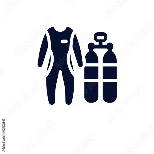 Diving suit and oxygen tank icon illustration for underwater exploration concept