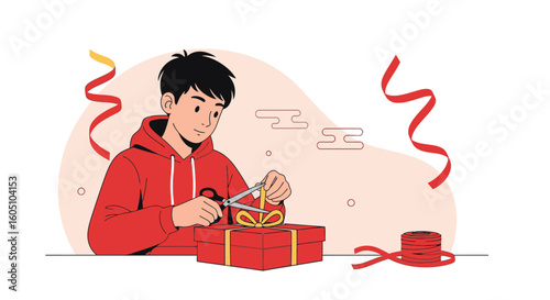 Boy Unboxing Gift For A Special Event With Joy And Happiness