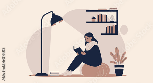 Cozy Evening At Home Reading A Book Relaxing In Comfortable Light