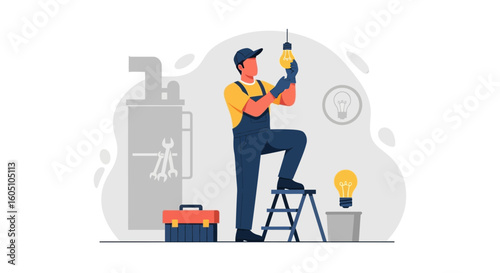 Electrical Safety Professional Changing a Light Bulb at Home or Office