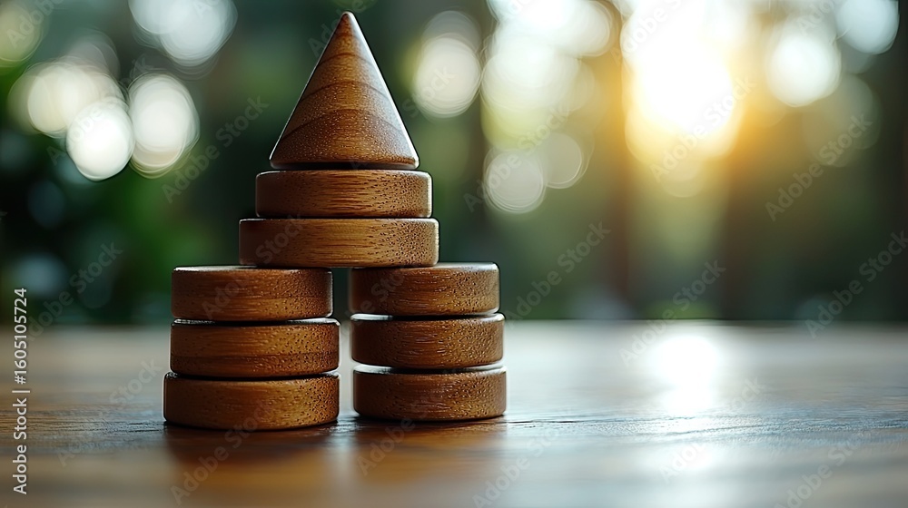 Obraz premium Wooden stacking toys, cone and discs, on a table