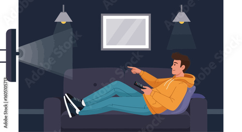 Cozy Evening Relaxing At Home Watching Tv Shows On The Couch