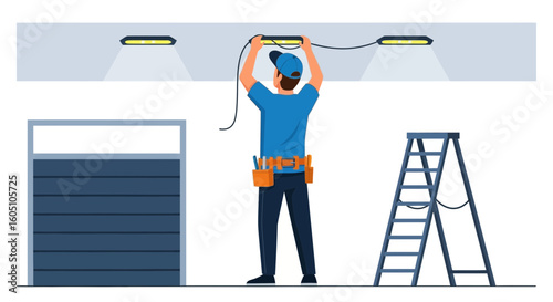 Electrician Performing Lighting Installation Works In An Indoor Environment