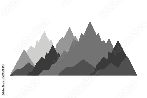 Mountain range vector illustration in grayscale for outdoor adventure designs