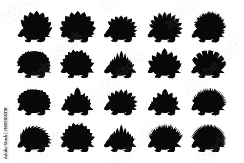 Collection of black silhouette illustrations of majestic yaks in various poses and headshots