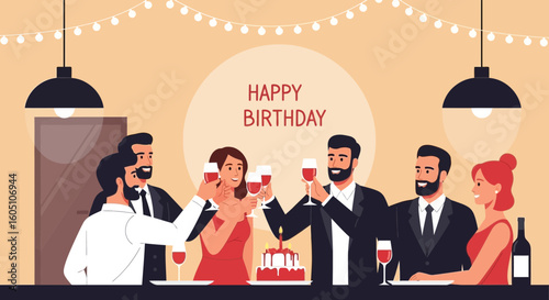Elegant Birthday Toast With Friends Gathering For Celebration Party