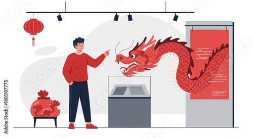 Exploring Dragon Mythology Man Examines Chinese Cultural Heritage At Museum