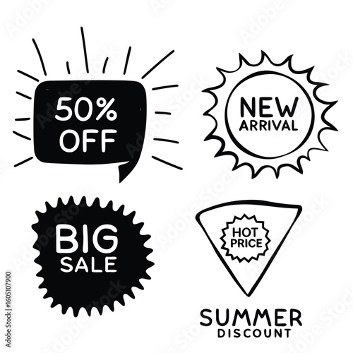 A set of vector sale labels and discount icons for best price promotion and quality guarantee