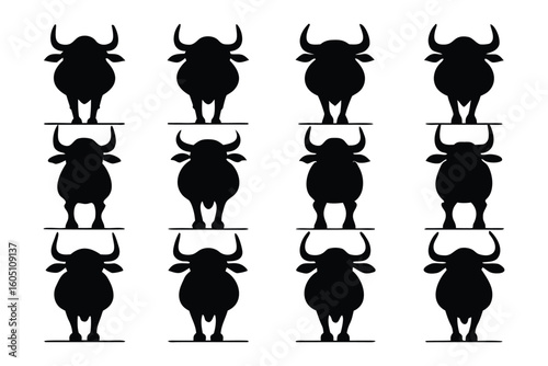 Collection of black silhouette illustrations of various ants and caterpillars against a white background